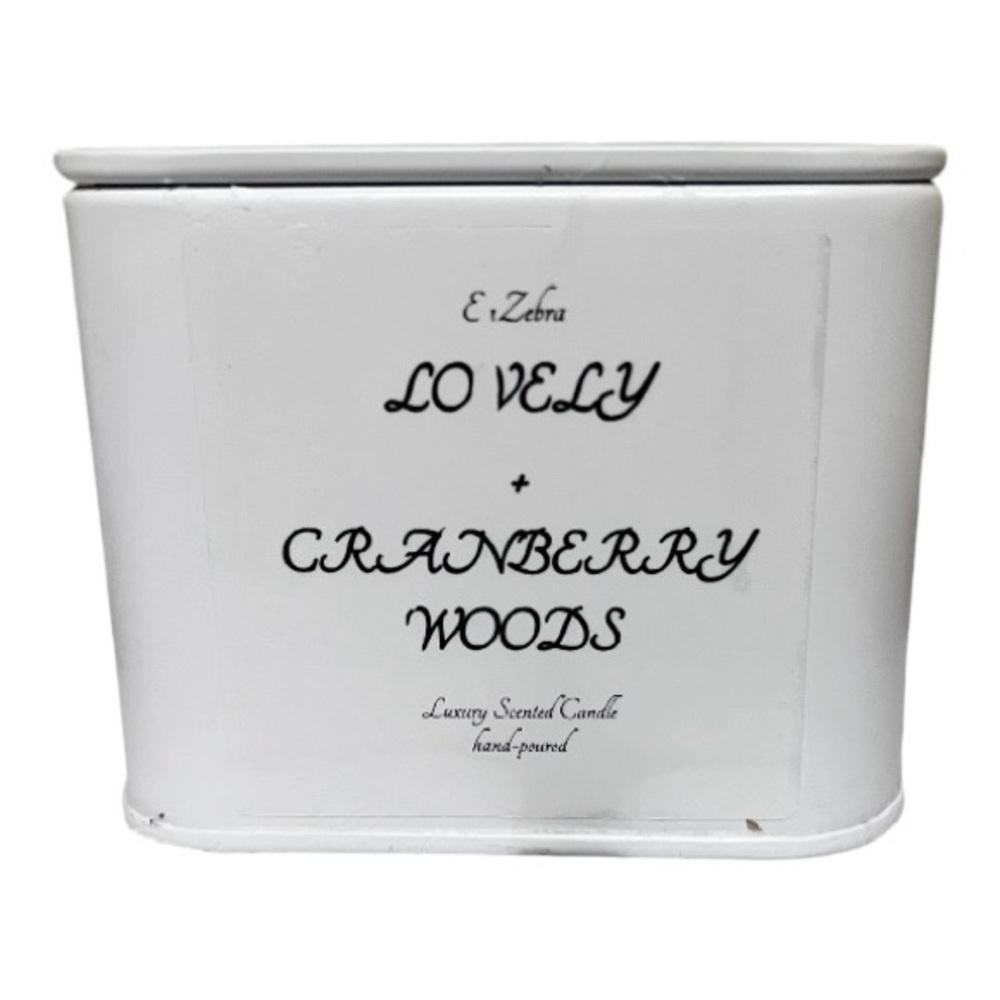 COPY - Lovey + Cranberry Woods Luxury scented candle on white square tin